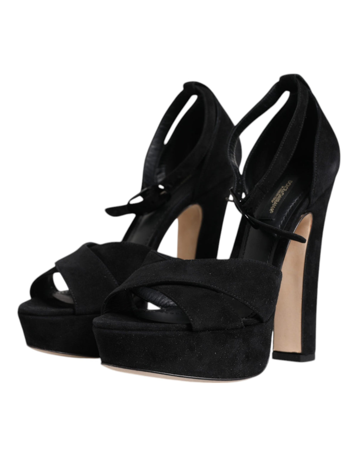 Sandales à Talons Plates en Cuir Noir Dolce & Gabbana