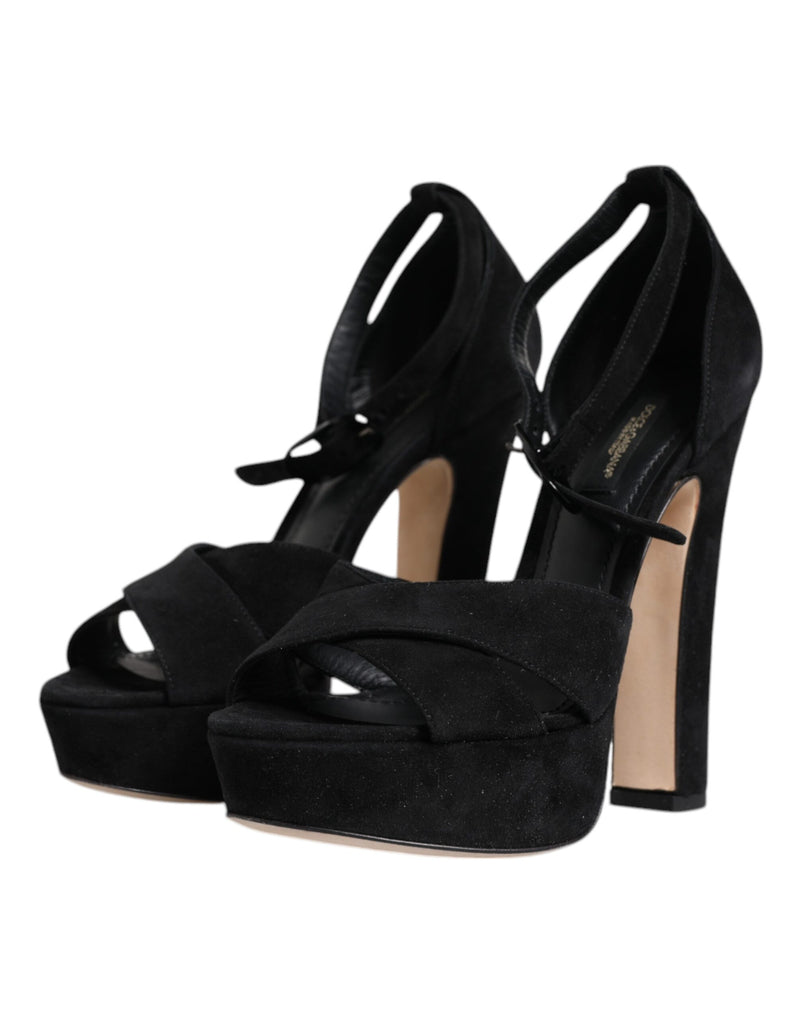 Sandales à Talons Plates en Cuir Noir Dolce & Gabbana