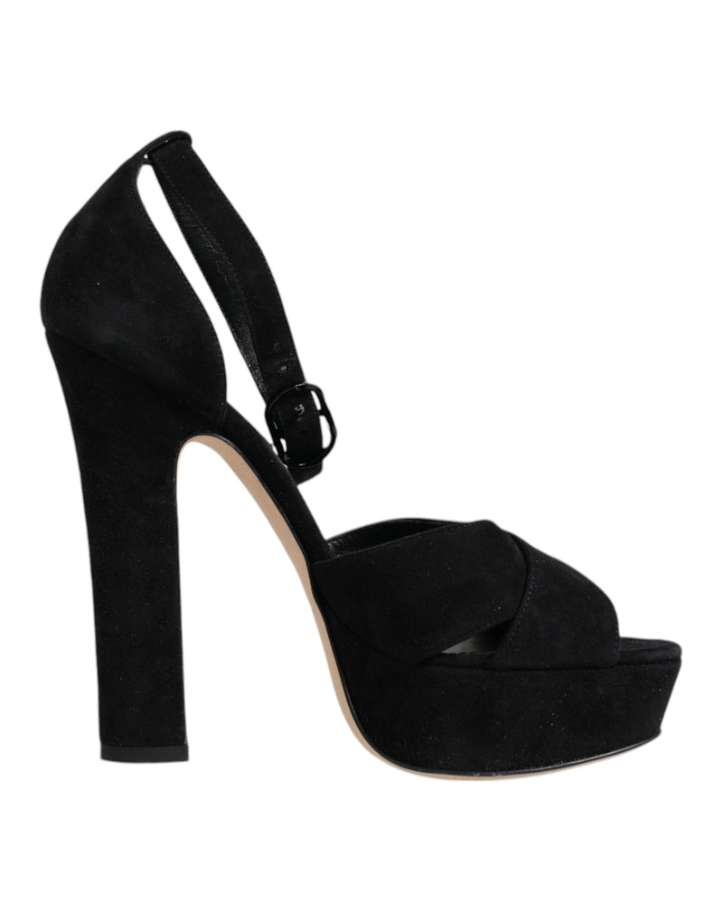 Sandales à Talons Plates en Cuir Noir Dolce & Gabbana