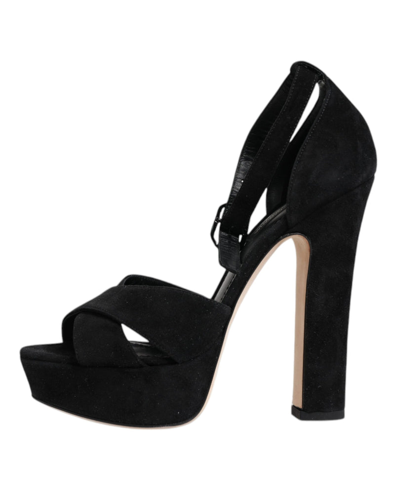 Sandales à Talons Plates en Cuir Noir Dolce & Gabbana