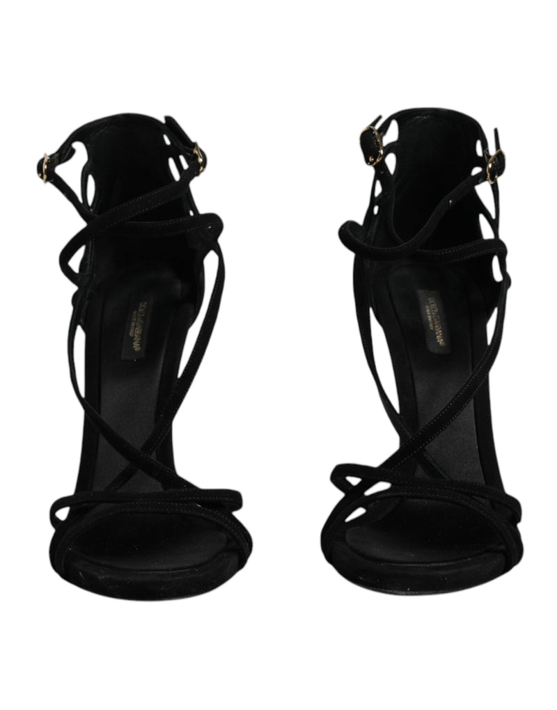 Dolce & Gabbana Sandales à Talons Ankle Strap en Suède Noir