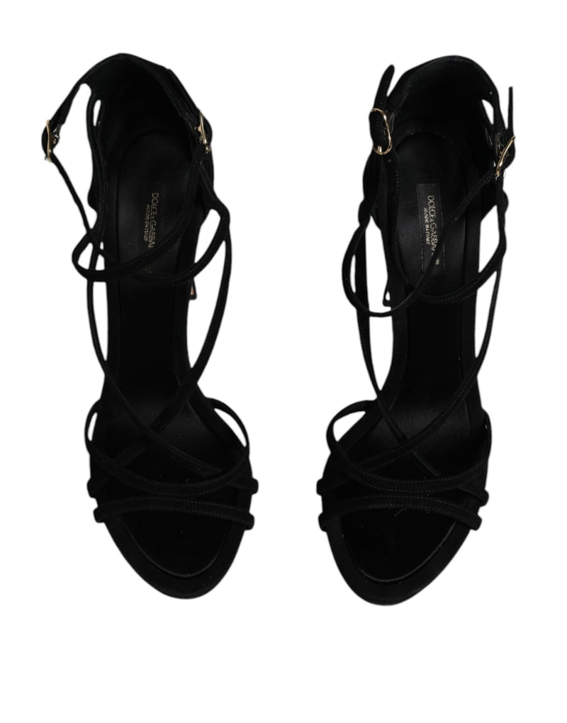 Dolce & Gabbana Sandales à Talons Ankle Strap en Suède Noir