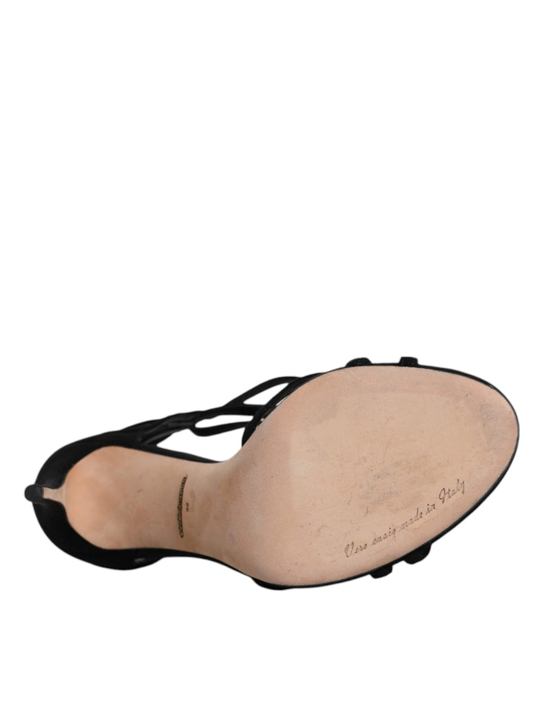Dolce & Gabbana Sandales à Talons Ankle Strap en Suède Noir