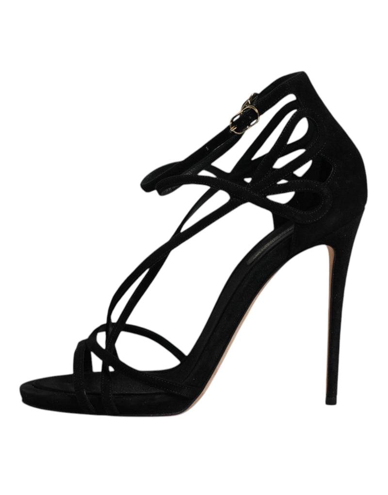 Dolce & Gabbana Sandales à Talons Ankle Strap en Suède Noir