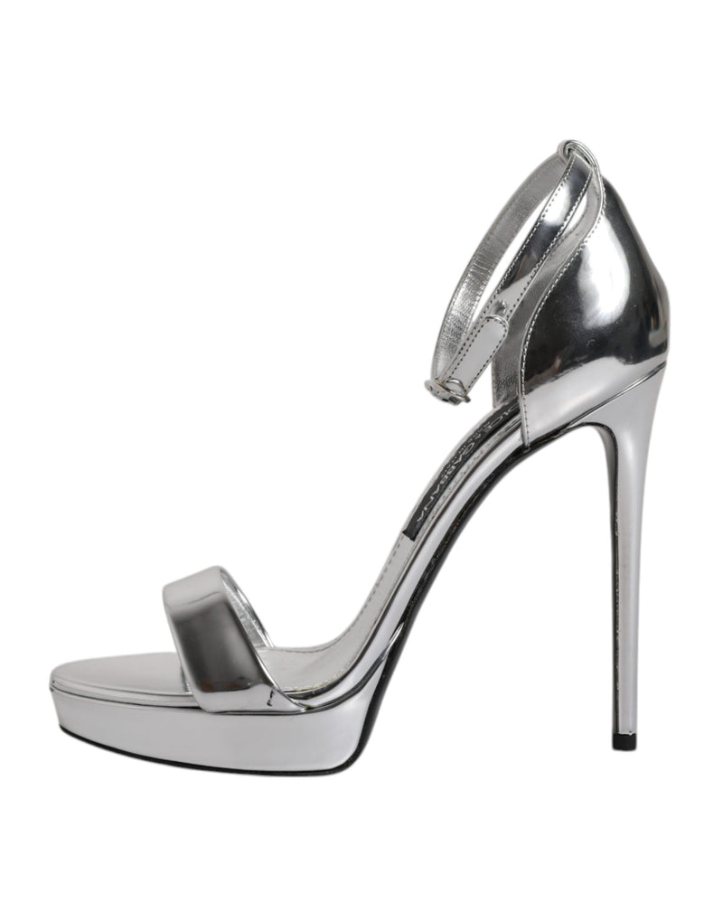 Dolce & Gabbana Silver KEIRA Heels Ankle Strap Sandals