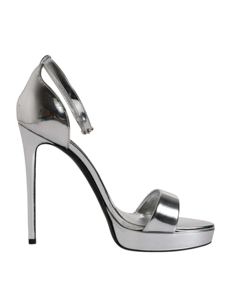 Dolce & Gabbana Silver KEIRA Heels Ankle Strap Sandals