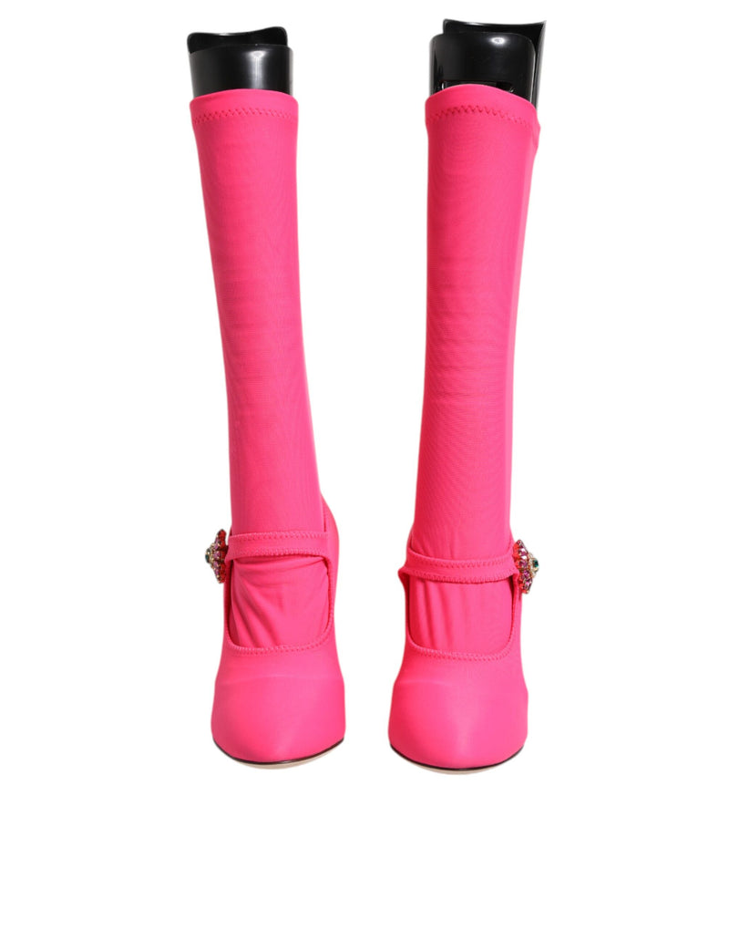Dolce & Gabbana Pink Nylon Crystal Vally High Boots
