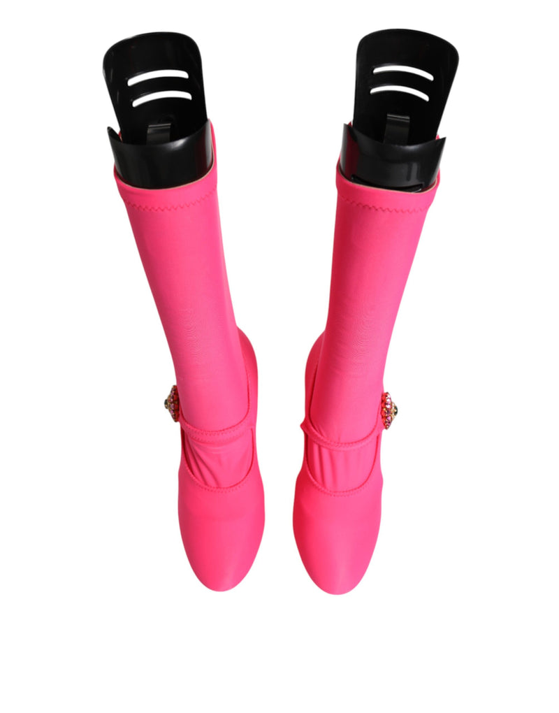 Dolce & Gabbana Pink Nylon Crystal Vally High Boots
