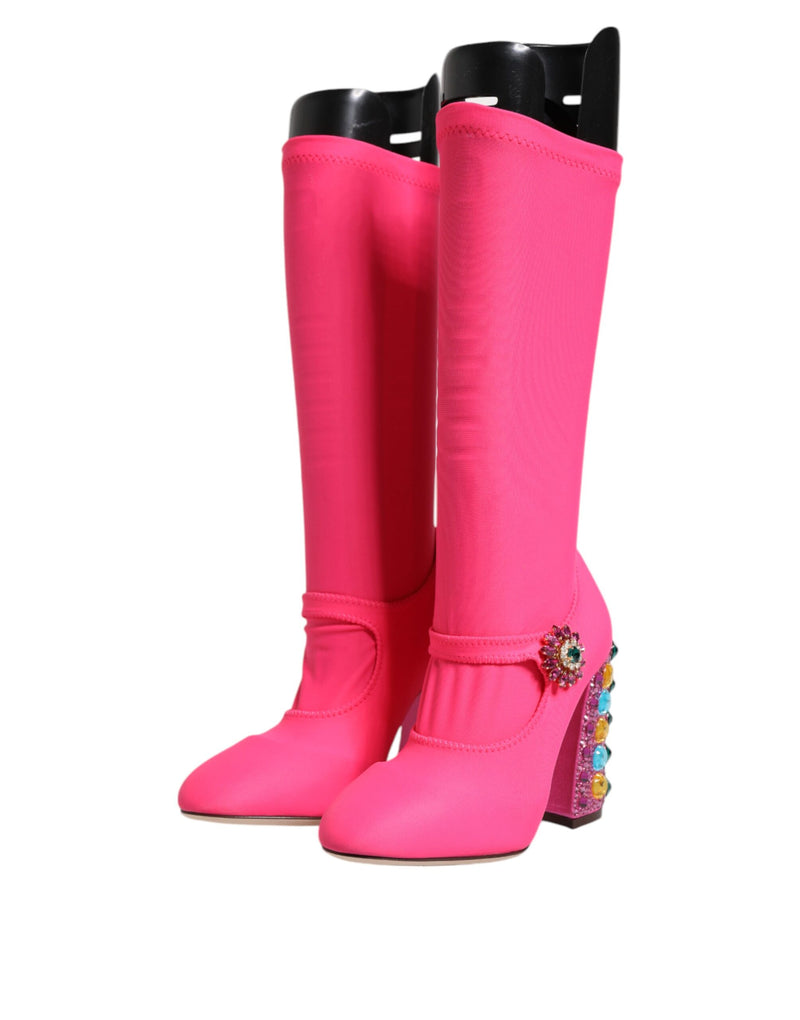 Dolce & Gabbana Pink Nylon Crystal Vally High Boots