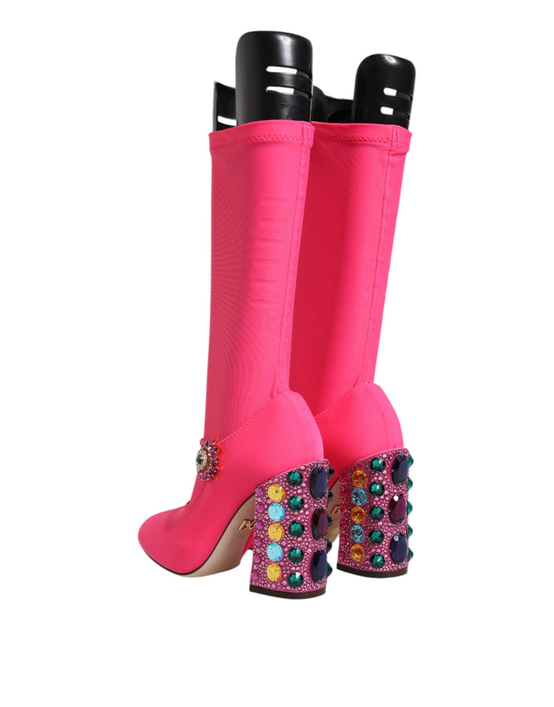 Dolce & Gabbana Pink Nylon Crystal Vally High Boots