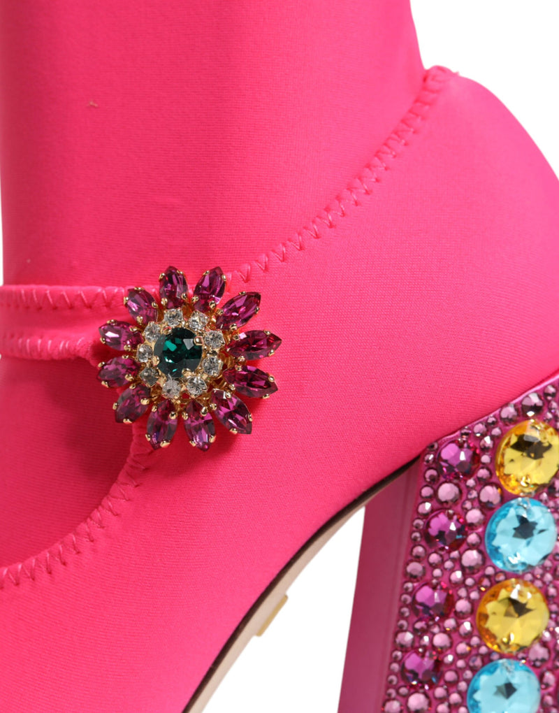 Dolce & Gabbana Pink Nylon Crystal Vally High Boots