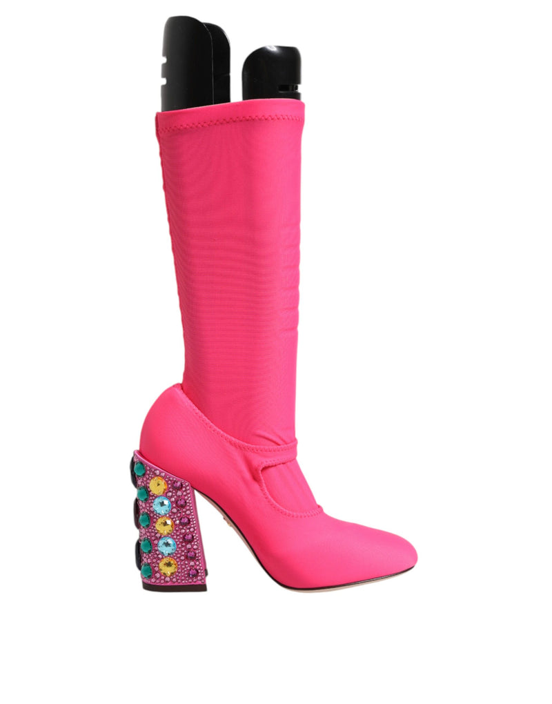 Dolce & Gabbana Pink Nylon Crystal Vally High Boots