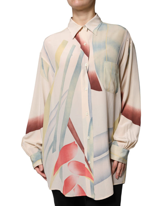 Blouse à manches longues, col boutonné, imprimé beige Etro