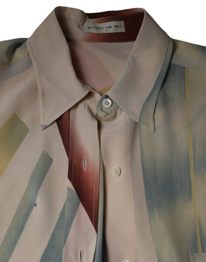 Blouse à manches longues, col boutonné, imprimé beige Etro