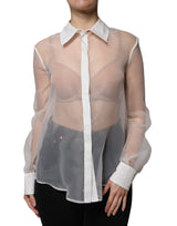 Elisabetta Franchi Chemisier Blanc Transparent à Col avec Boutons