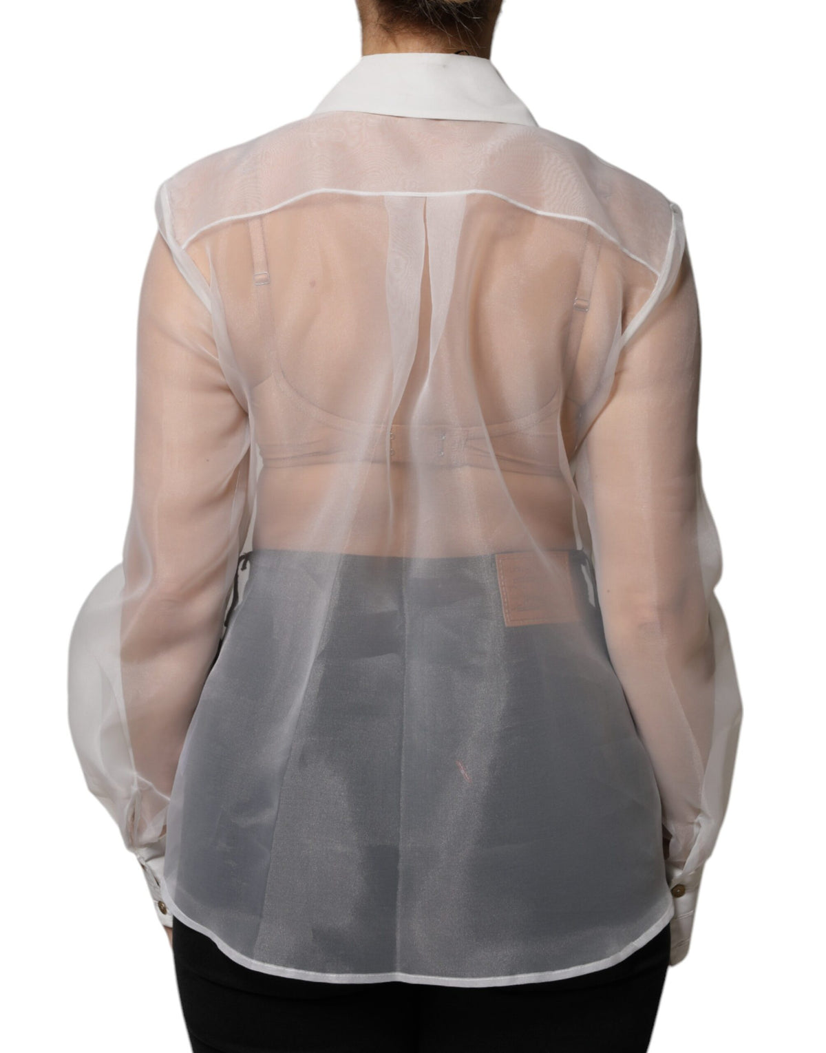 Elisabetta Franchi Chemisier Blanc Transparent à Col avec Boutons