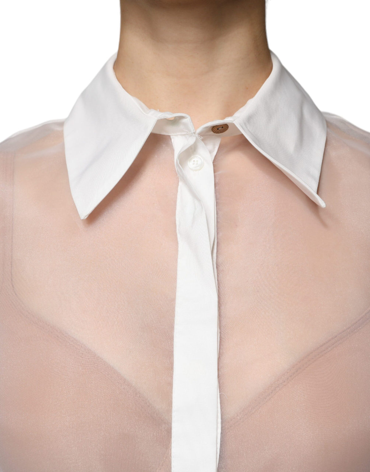 Elisabetta Franchi Chemisier Blanc Transparent à Col avec Boutons