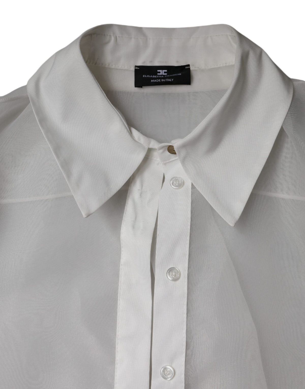 Elisabetta Franchi Chemisier Blanc Transparent à Col avec Boutons