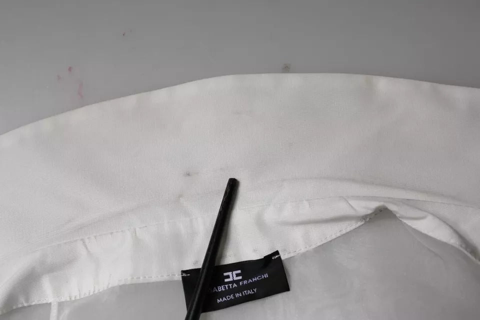 Elisabetta Franchi Chemisier Blanc Transparent à Col avec Boutons