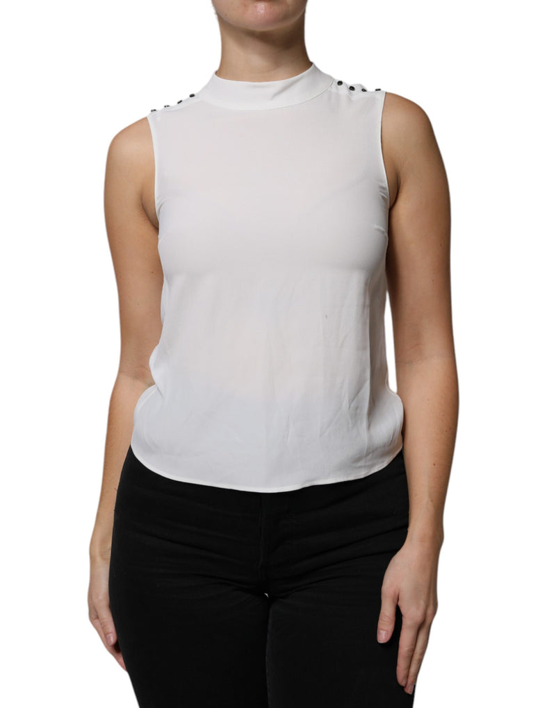 Patrizia Pepe White Mock Neck Sleeveless Tank Blouse Top