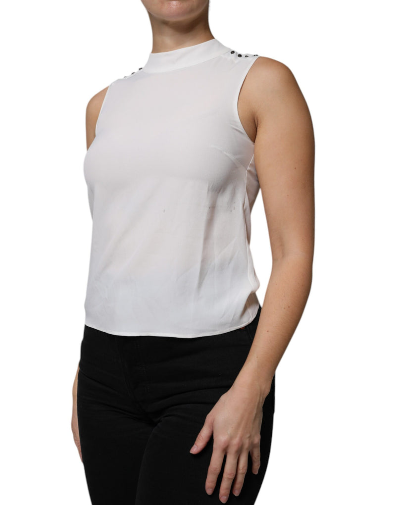 Patrizia Pepe White Mock Neck Sleeveless Tank Blouse Top