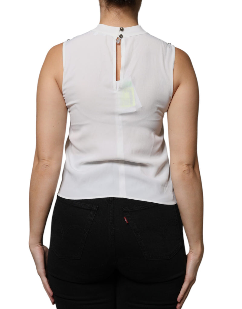 Patrizia Pepe White Mock Neck Sleeveless Tank Blouse Top