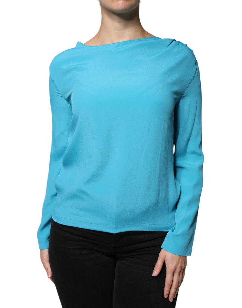 Boutique Moschino Blue Round Neck Long Sleeves Blouse Top