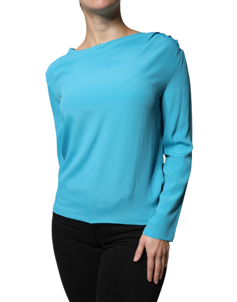Boutique Moschino Blue Round Neck Long Sleeves Blouse Top