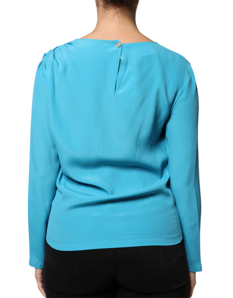 Boutique Moschino Blue Round Neck Long Sleeves Blouse Top