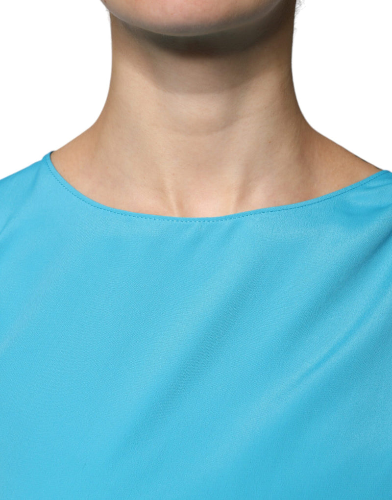 Boutique Moschino Blue Round Neck Long Sleeves Blouse Top