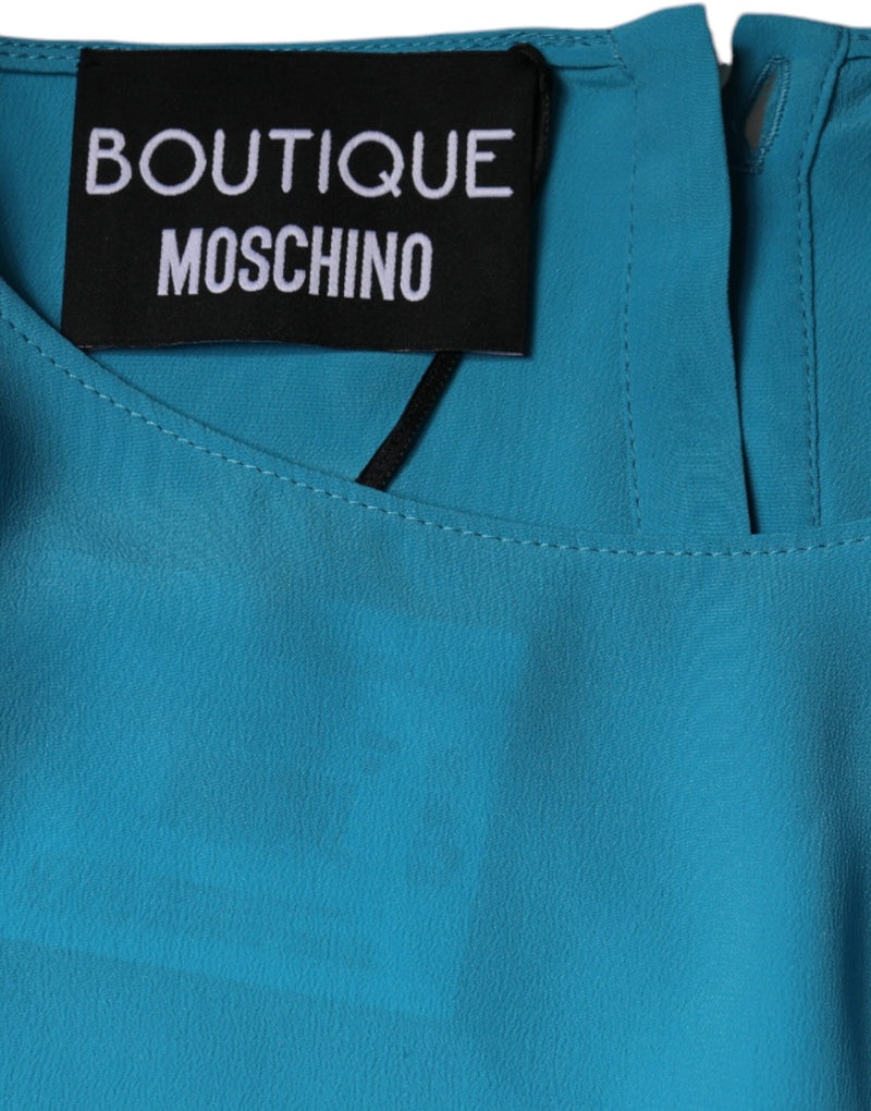 Boutique Moschino Blue Round Neck Long Sleeves Blouse Top