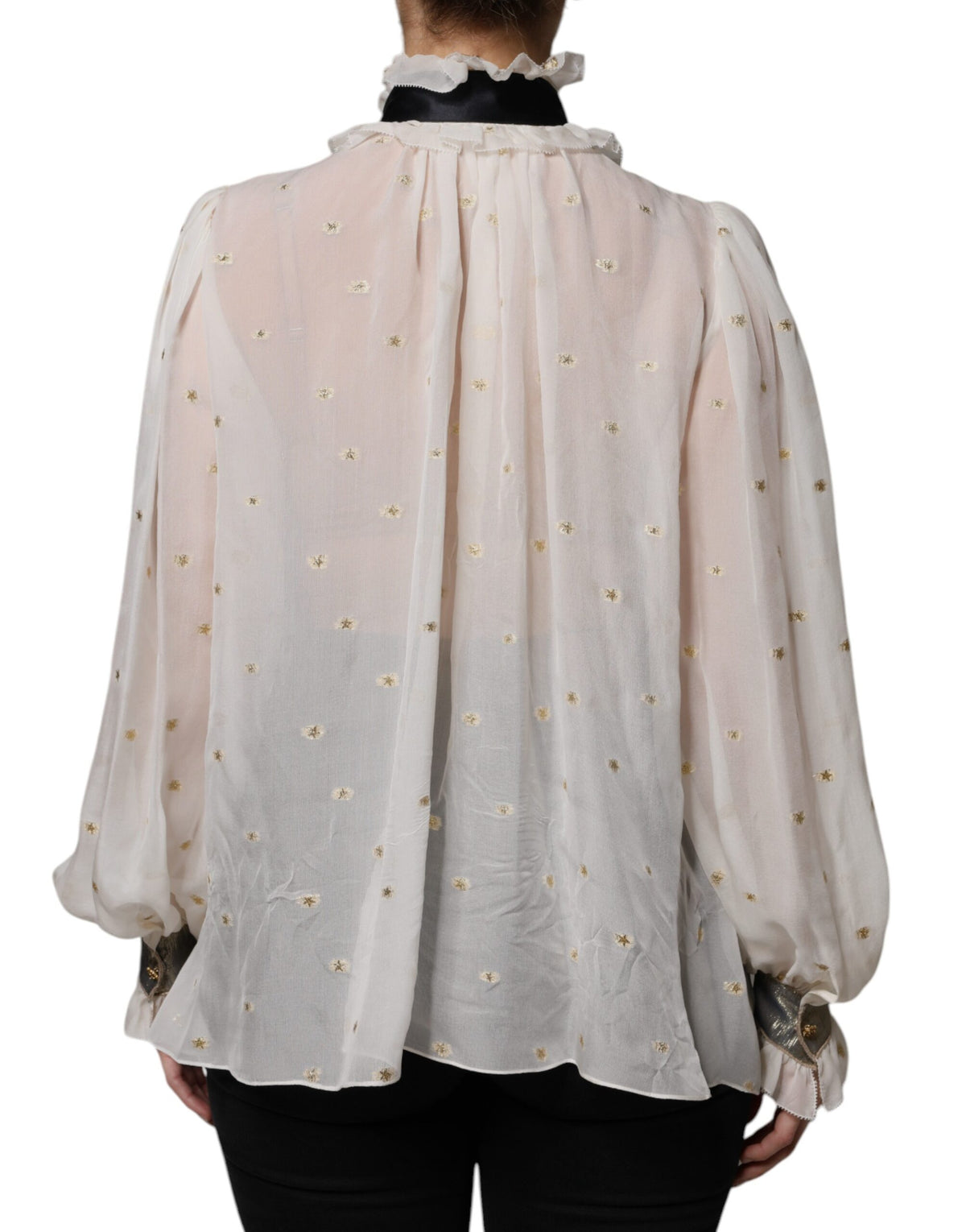 Dolce & Gabbana Blouse Top en Soie Off White avec Col Ascot