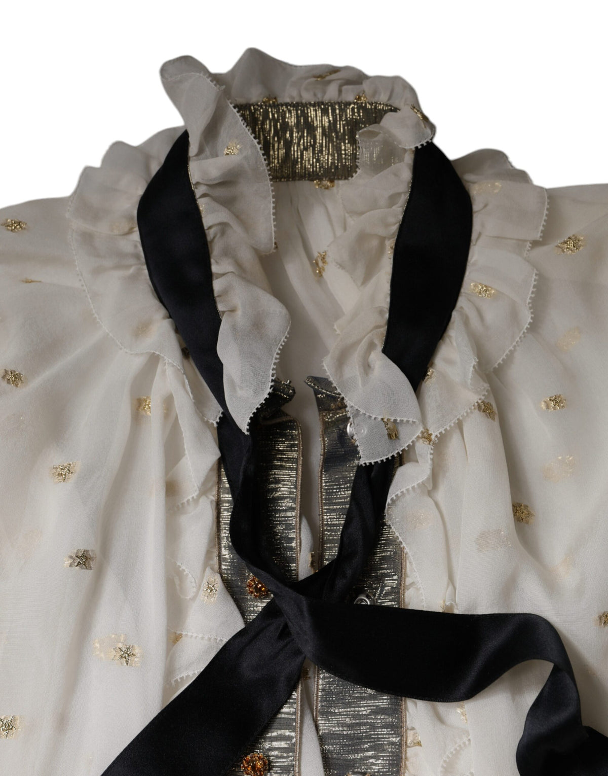 Dolce & Gabbana Blouse Top en Soie Off White avec Col Ascot