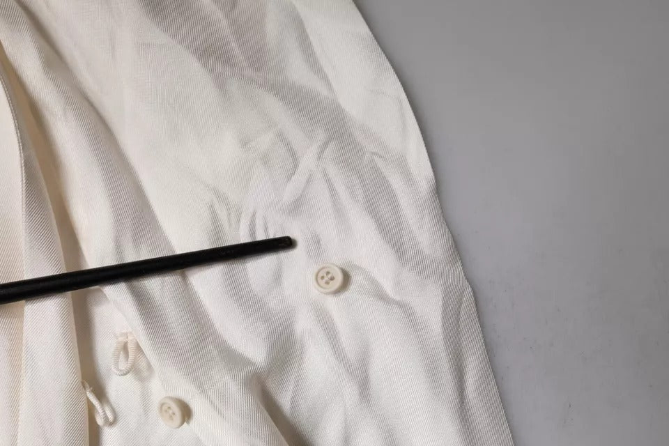 Brunello Cucinelli Top en Soie Beige avec Col Ascot à Manches Longues