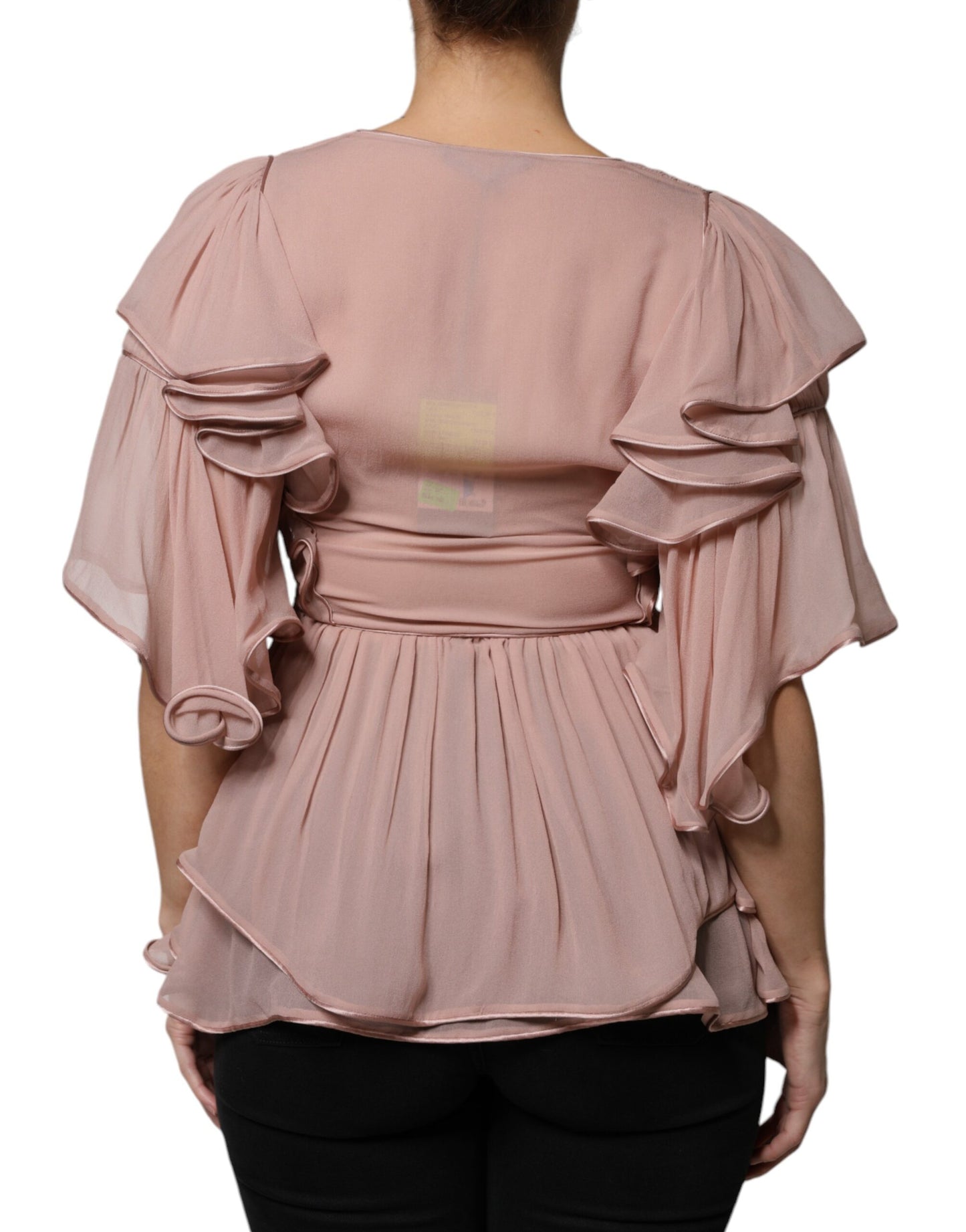 Top en soie marron à manches courtes et col en V, plissé, de Alberta Ferretti