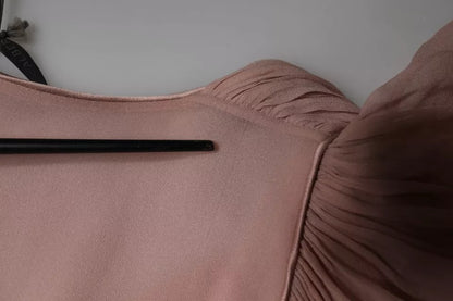 Top en soie marron à manches courtes et col en V, plissé, de Alberta Ferretti