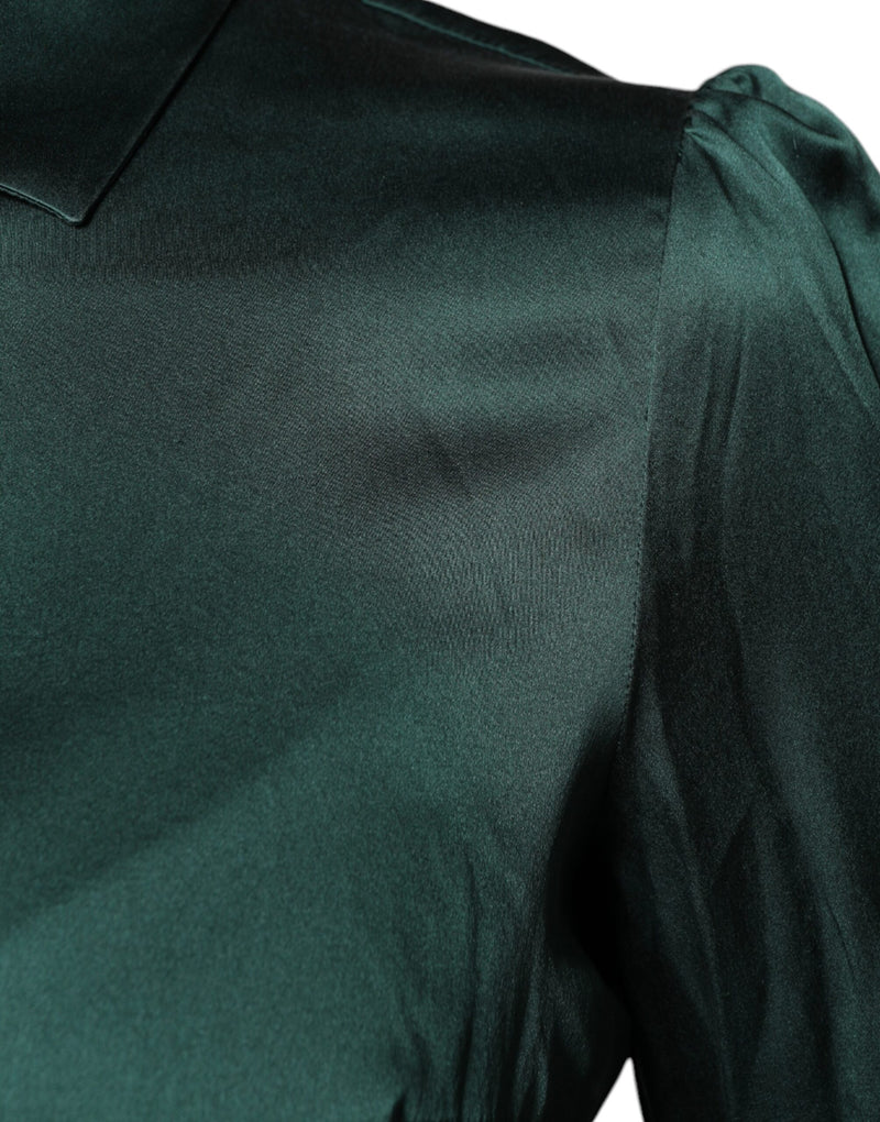 Dolce & Gabbana Dark Green Silk Button Down Long Sleeve Blouse