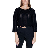 Vero Moda VMGINGER Pull Noir en Coton à Manches 3/4