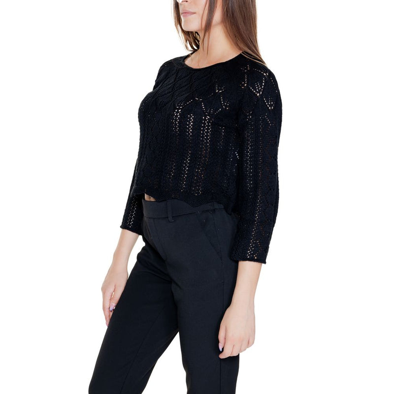 Vero Moda VMGINGER Black Cotton 3/4 Sleeve Pullover Sweater