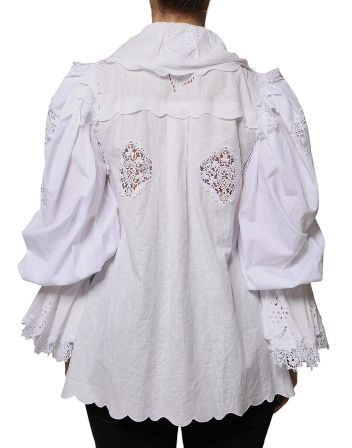 Dolce & Gabbana Blouse Top en Coton Blanc avec Dentelle