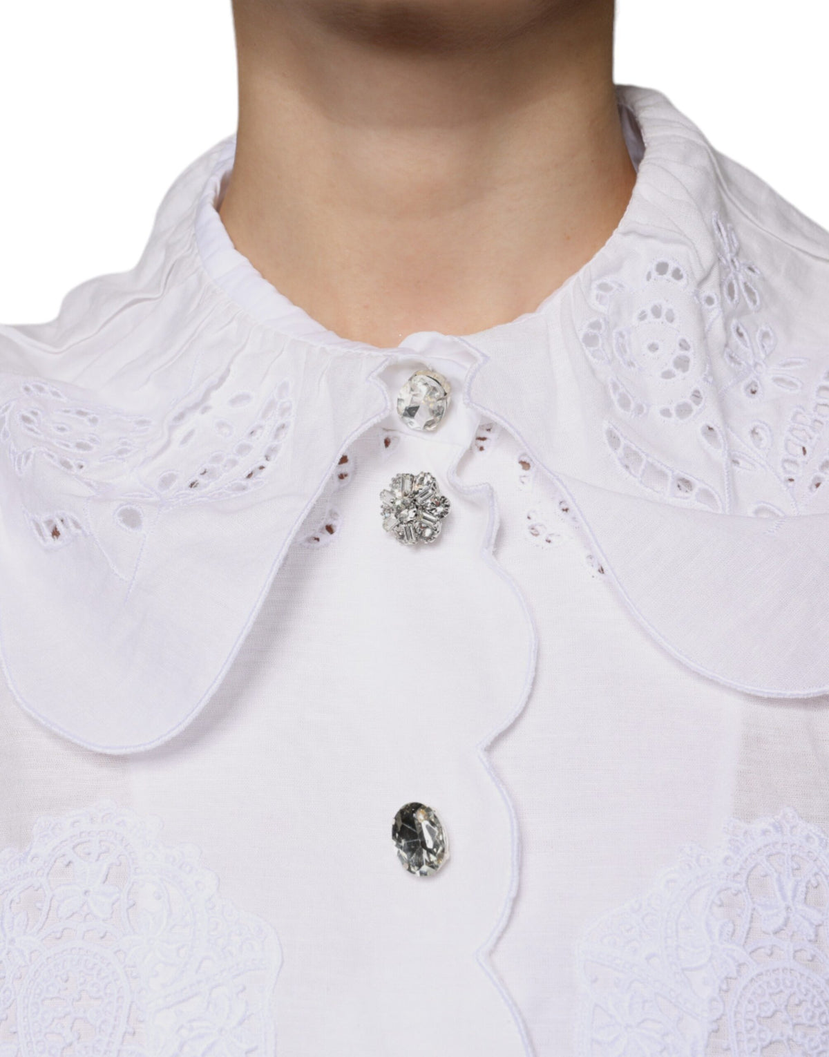 Dolce & Gabbana Blouse Top en Coton Blanc avec Dentelle