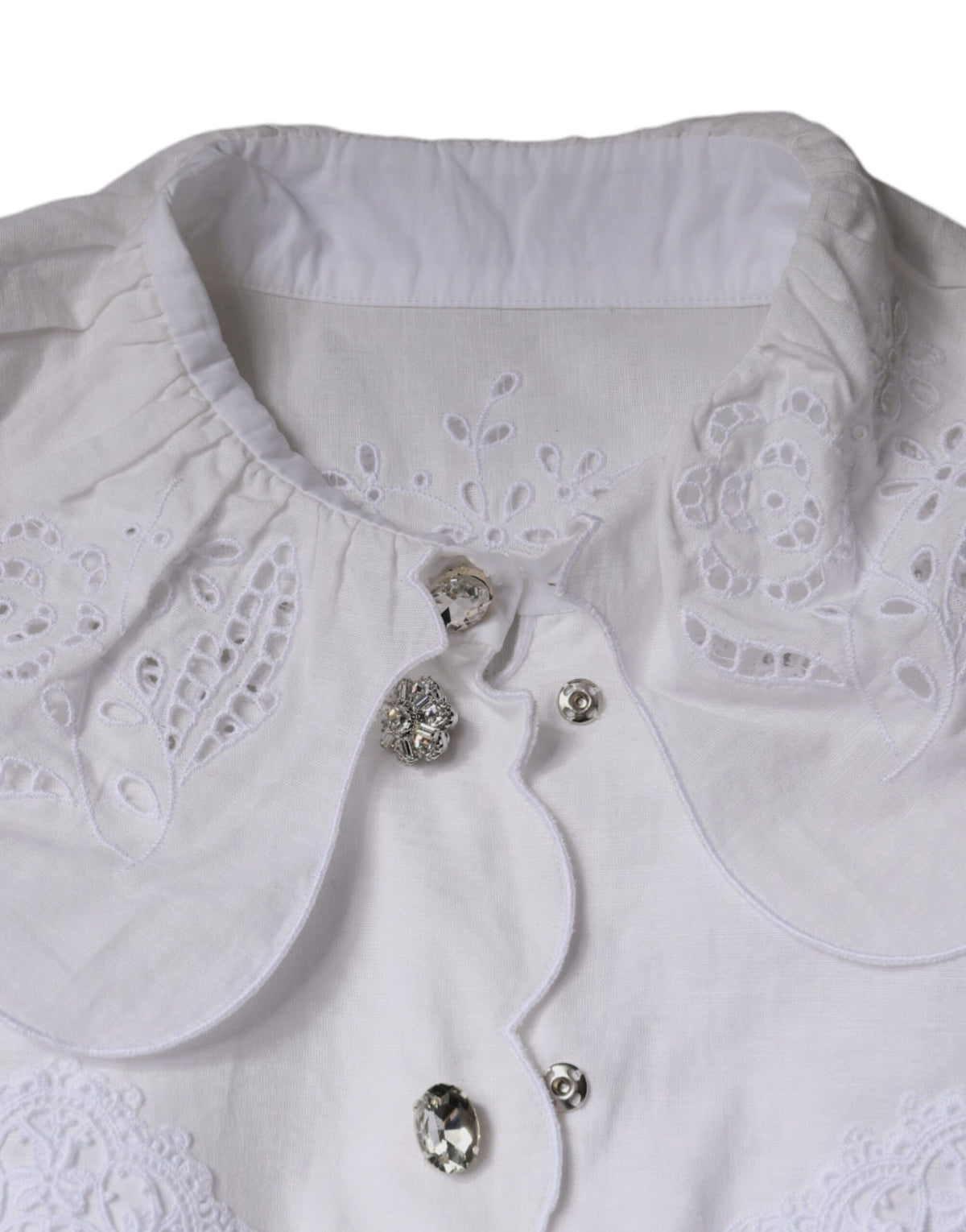Dolce & Gabbana Blouse Top en Coton Blanc avec Dentelle