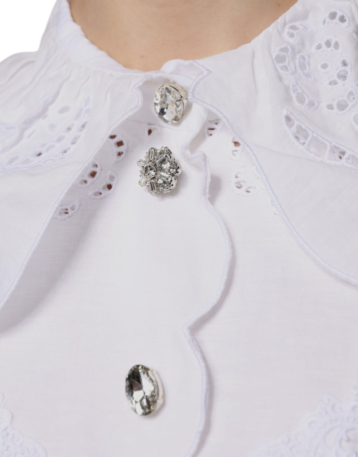 Dolce & Gabbana Blouse Top en Coton Blanc avec Dentelle