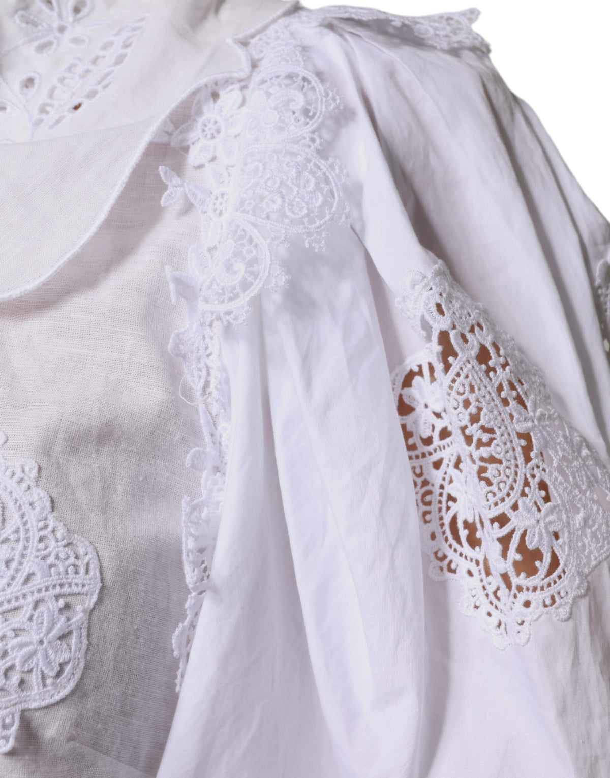 Dolce & Gabbana Blouse Top en Coton Blanc avec Dentelle
