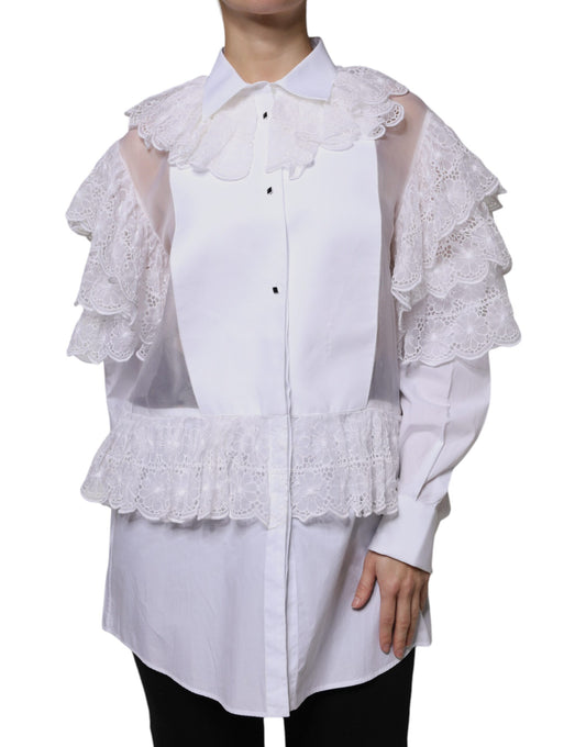 Dolce & Gabbana Chemise Robe Blouse Top en Popeline de Coton Blanc