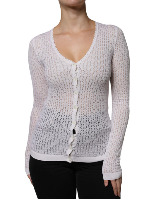 Dolce & Gabbana Cardigan en Soie Blanche à Boutons