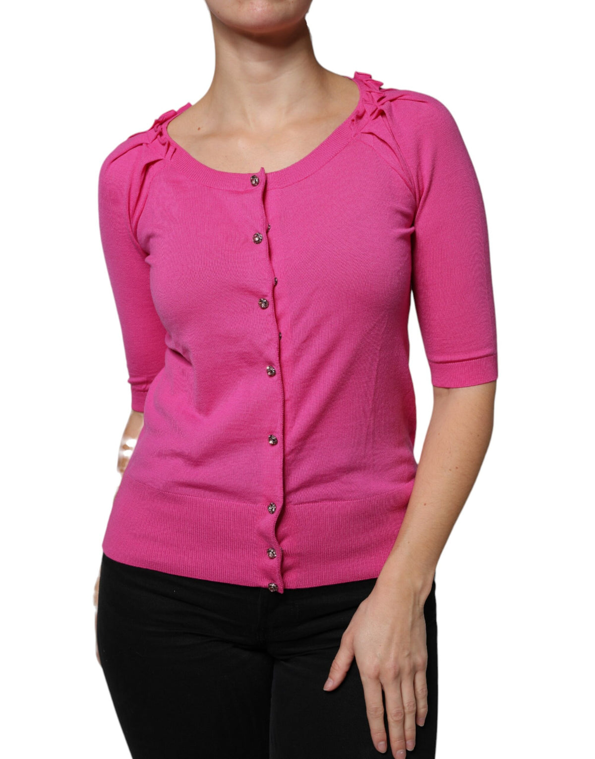 Dolce & Gabbana Cardigan en Laine Rose à Boutons