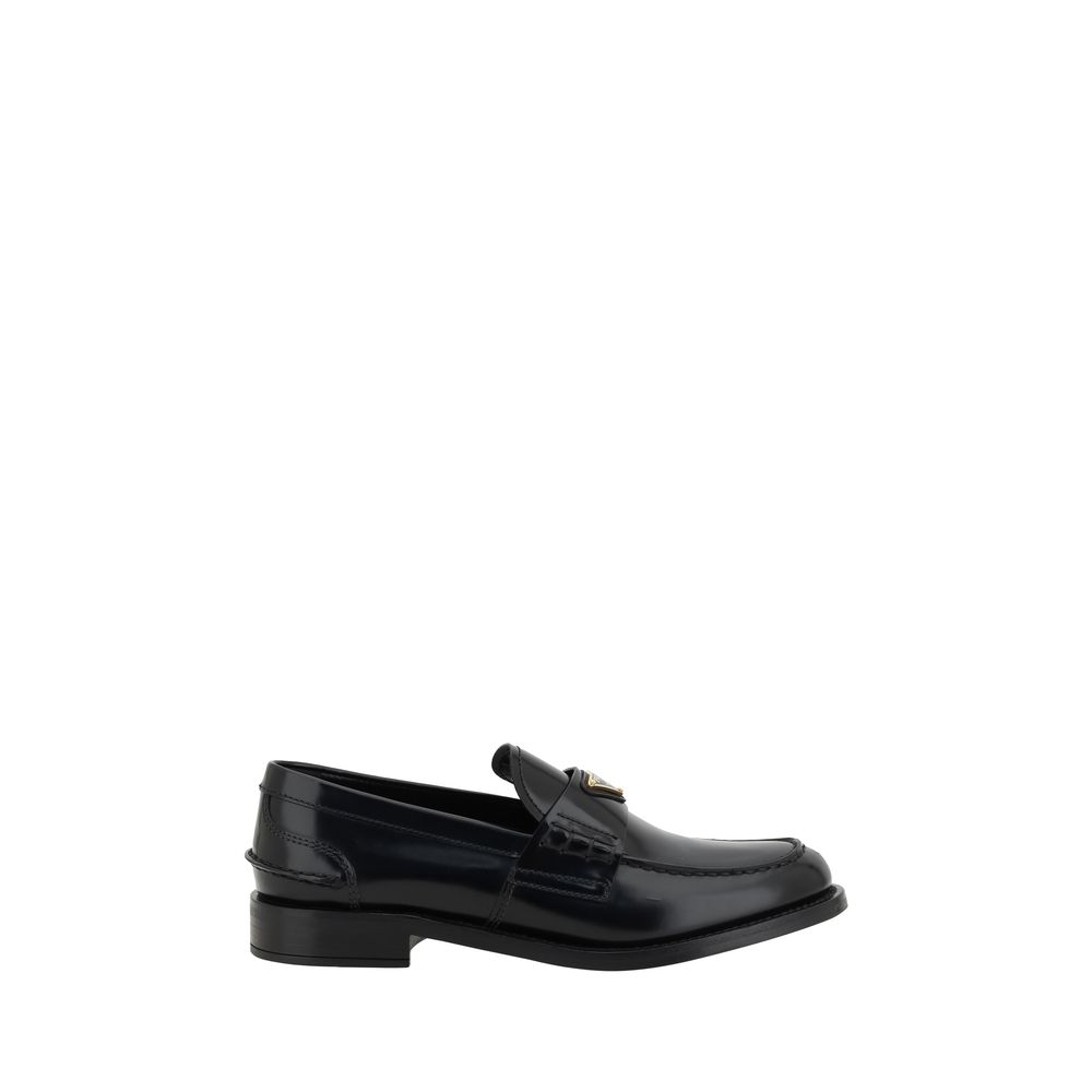 Prada Black Leather Logo Loafers for Women