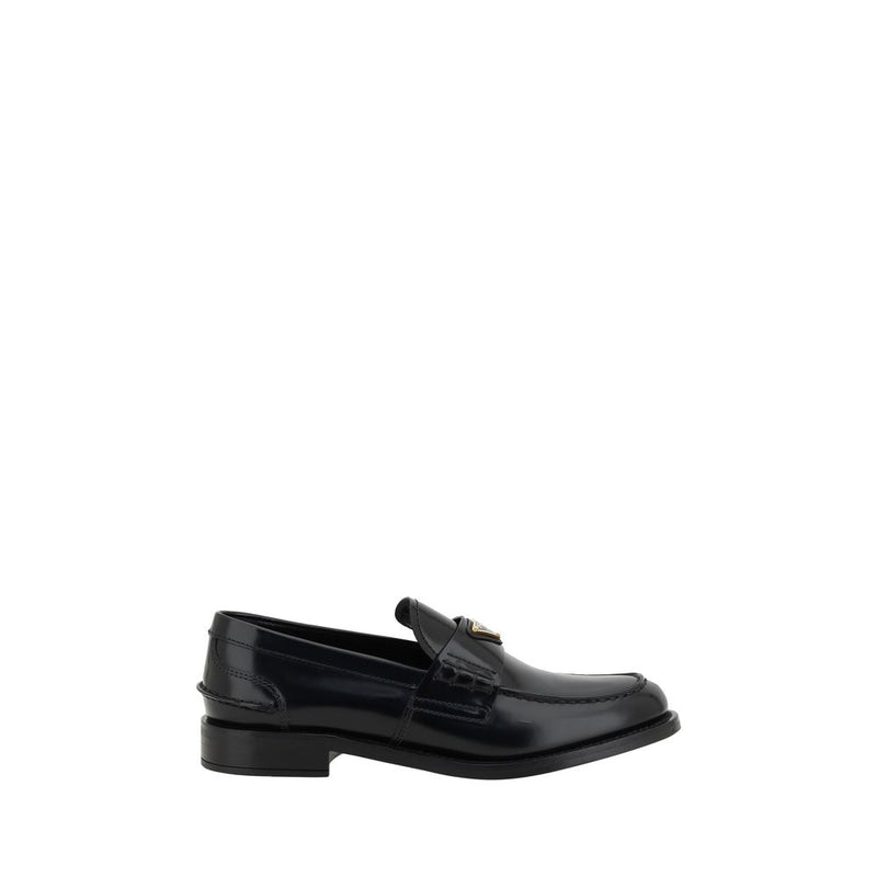 Prada Black Leather Logo Loafers for Women