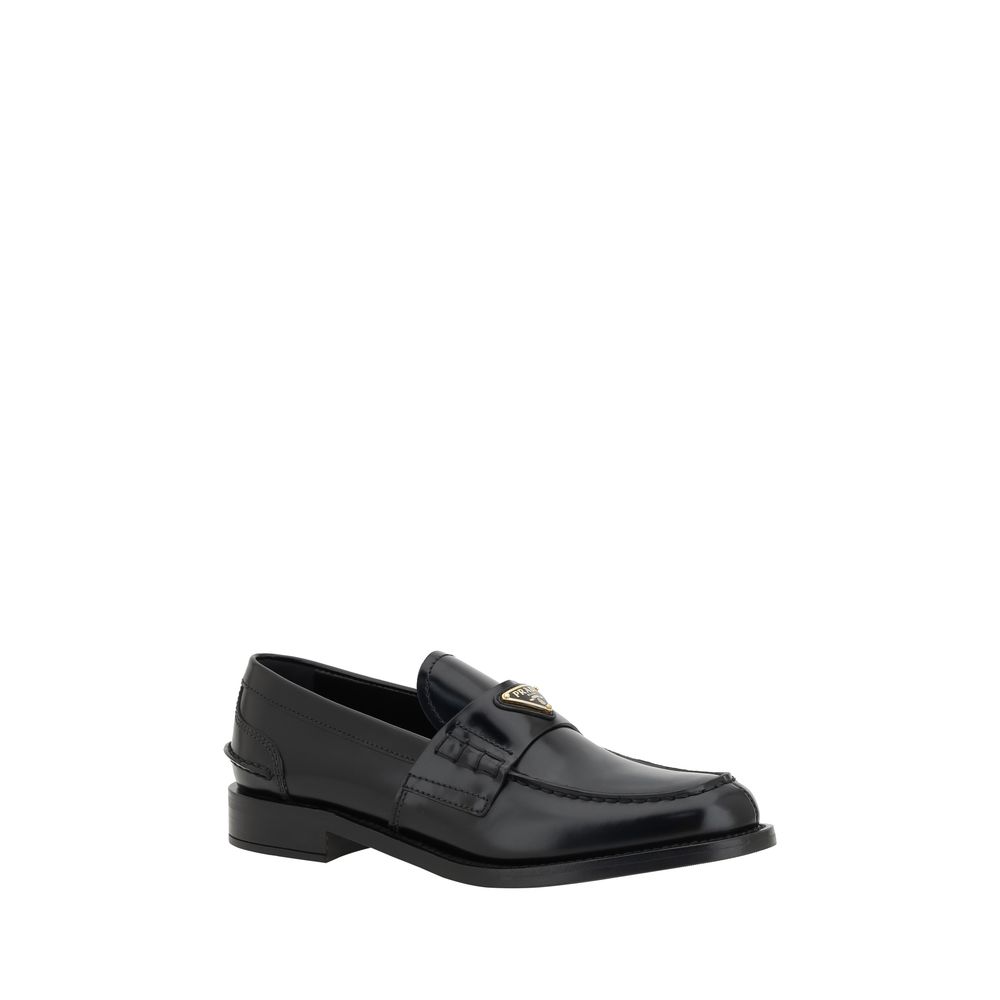 Prada Black Leather Logo Loafers for Women